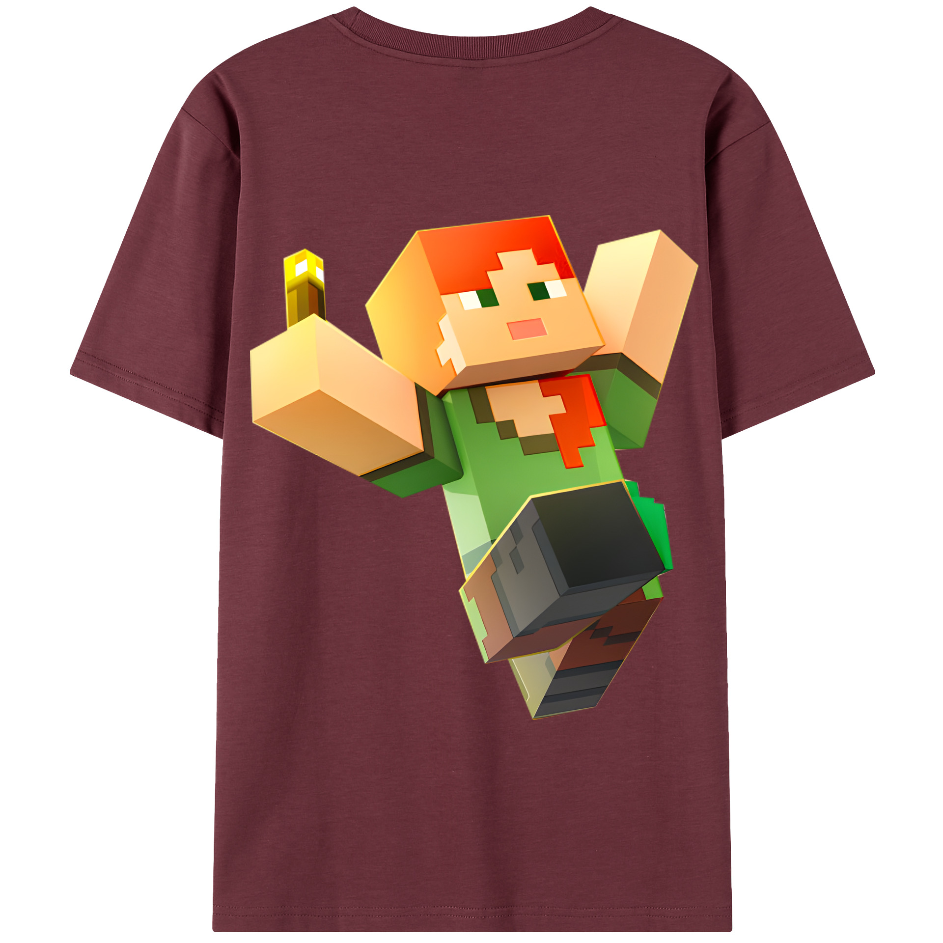 （画像用） マインクラフト ブロックの世界 Minecraft MC Block world 綿100％半袖Tシャツ（背面プリント）